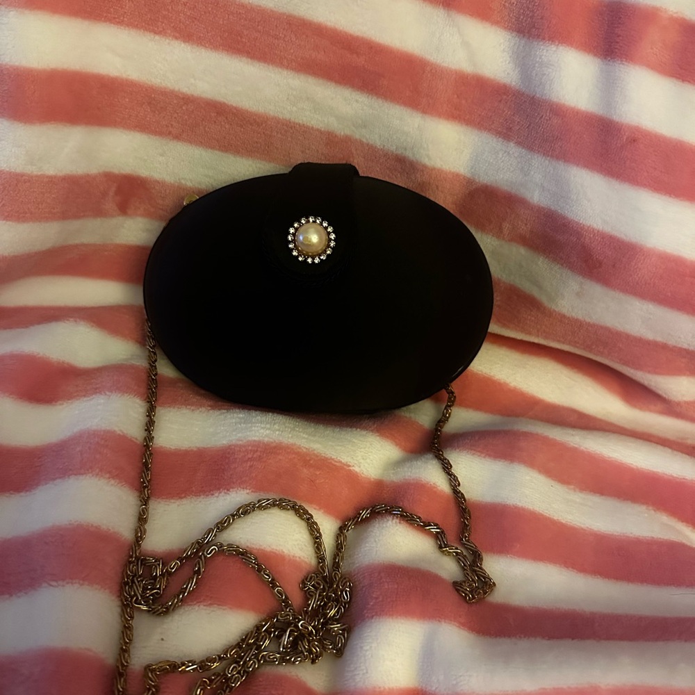 Elegant Black Clutch with Gold Chain